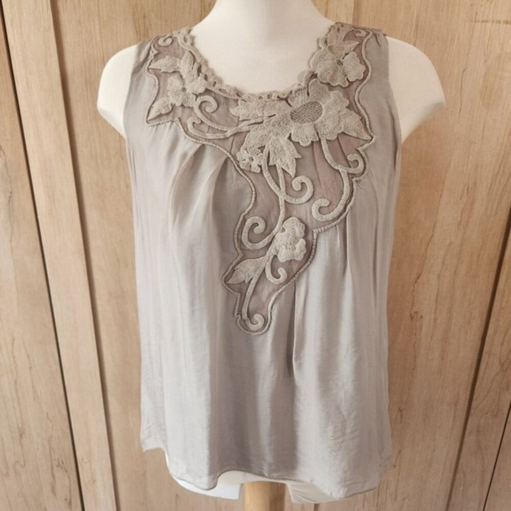 Made in Italy silk Embellished Tank Top Neutral Sheer Overlay whimsical fairy - Picture 1 of 10